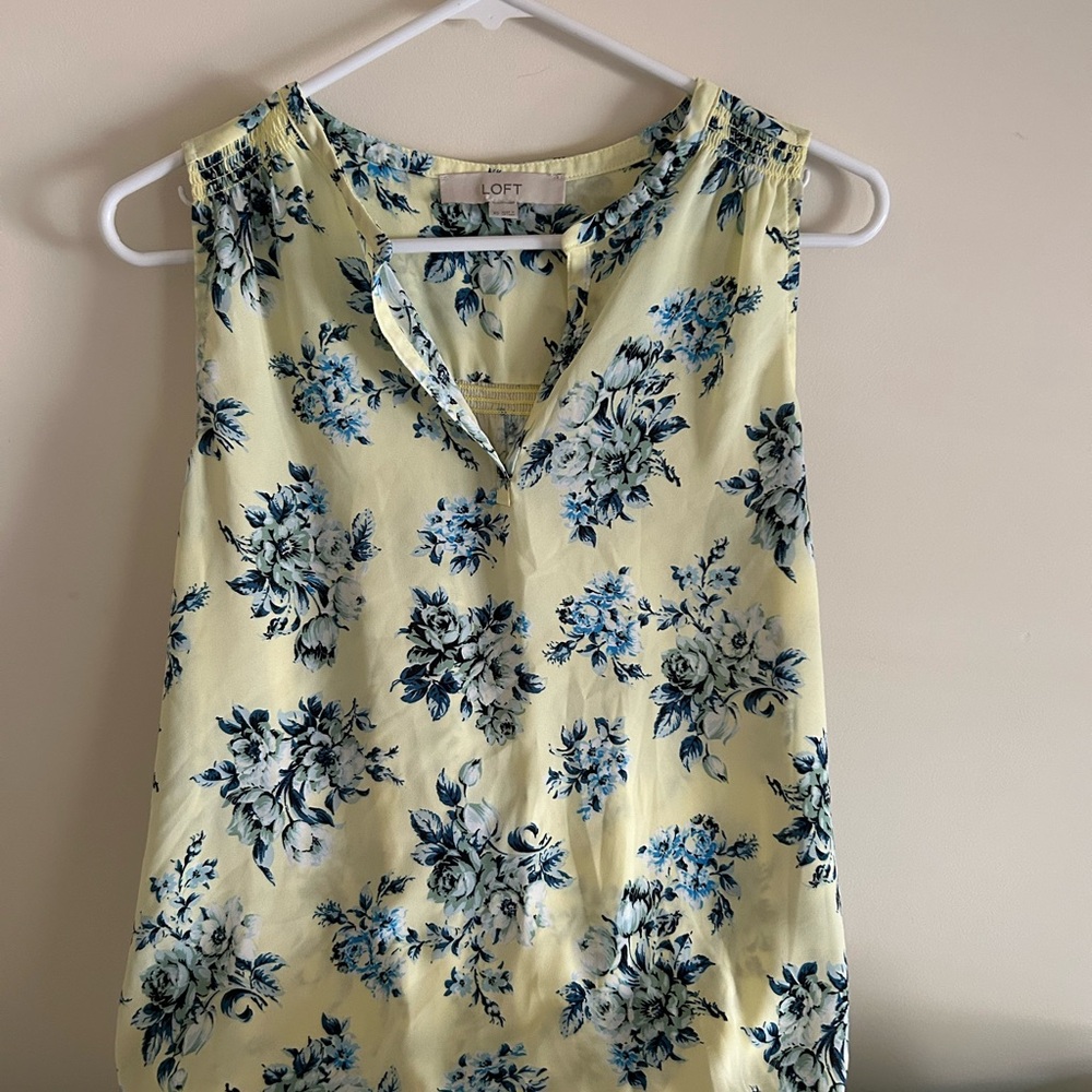 LOFT Yellow Sleeveless Blouse with Mandarin Collar